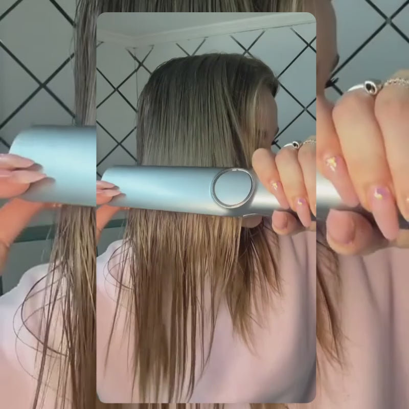 ragazza utilizza Piastra per fare capelli lisci con aria 2 in 1 e 1300 watt